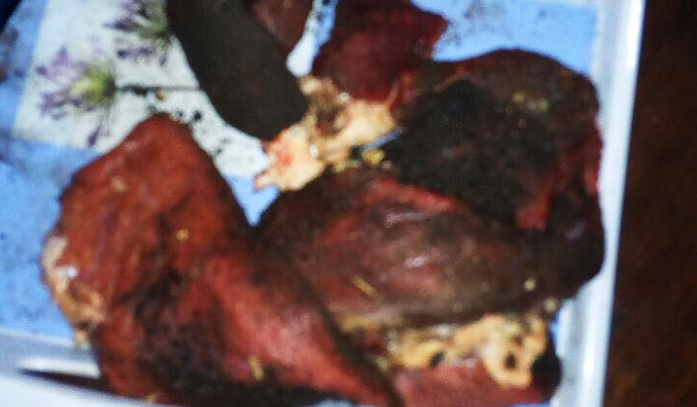 The meat alleged to be human flesh The meat alleged to be human flesh
